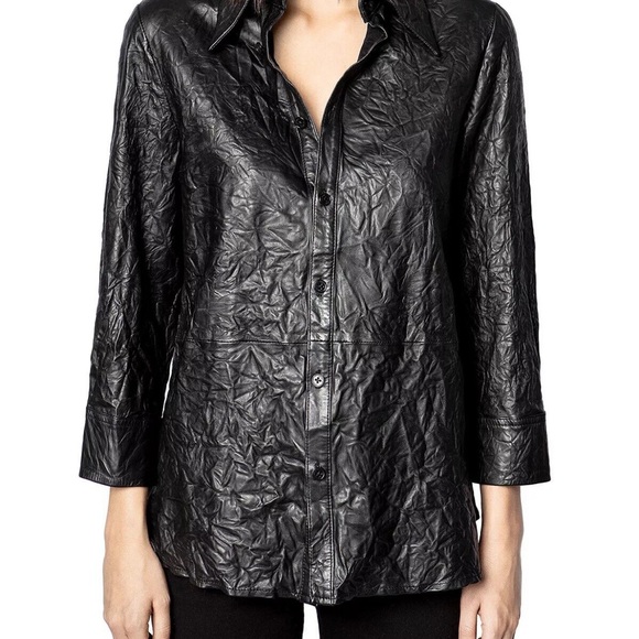 Zadig & Voltaire Leather Crinkled Shirt - Picture 1 of 8